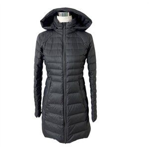 Lululemon Black Quilted Nylon Puffer Down Coat Size 4 Full Zip Removable Hood